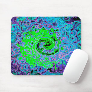 Lime Green Groovy Abstract Retro Liquid Swirl Mouse Mat
