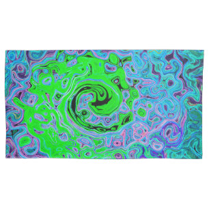 Lime Green Groovy Abstract Retro Liquid Swirl Pillowcase