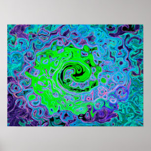 Lime Green Groovy Abstract Retro Liquid Swirl Poster