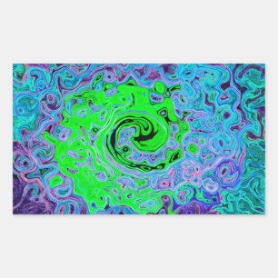 Lime Green Groovy Abstract Retro Liquid Swirl Rectangular Sticker