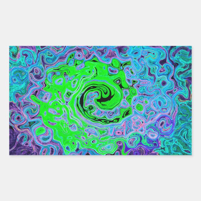 Lime Green Groovy Abstract Retro Liquid Swirl Rectangular Sticker (Front)