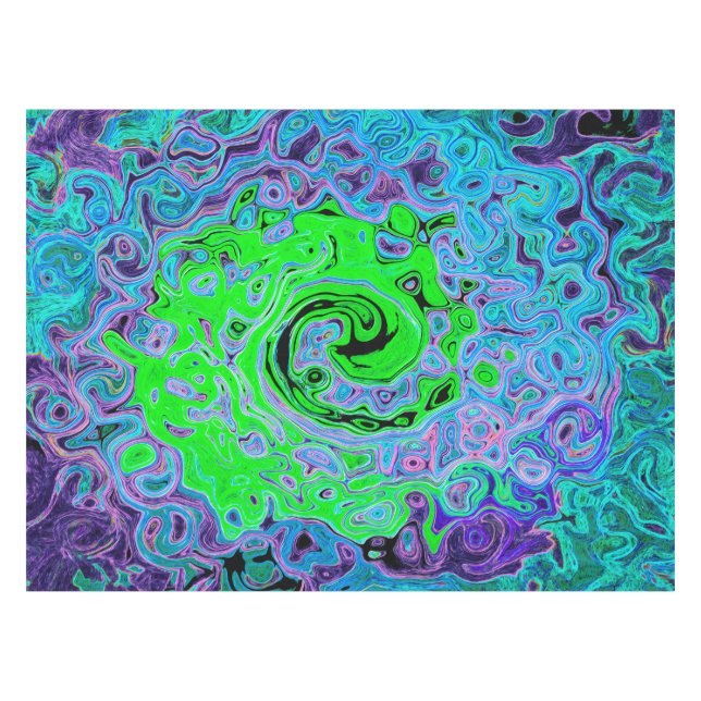 Lime Green Groovy Abstract Retro Liquid Swirl Tablecloth (Front (Horizontal))