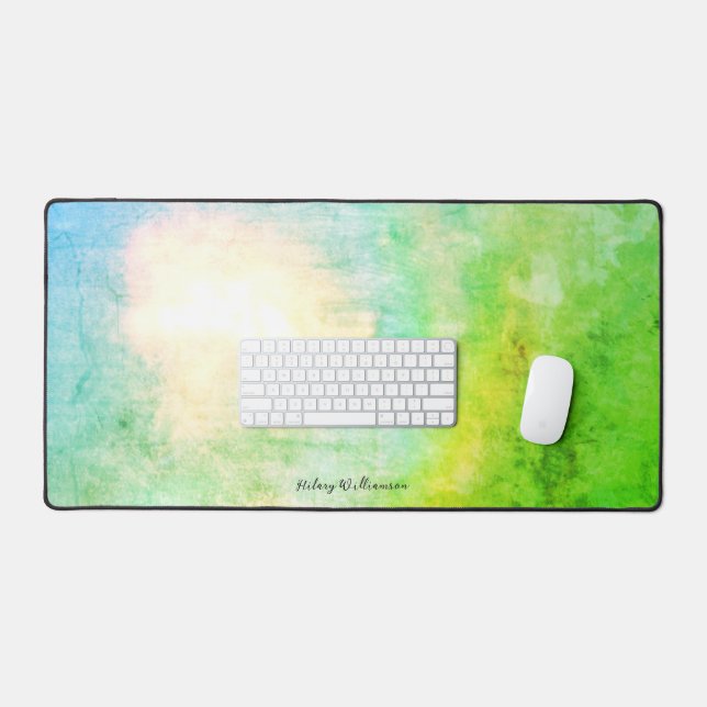 Lime Green Grunge Abstract Art Custom Name Desk Mat (Keyboard & Mouse)