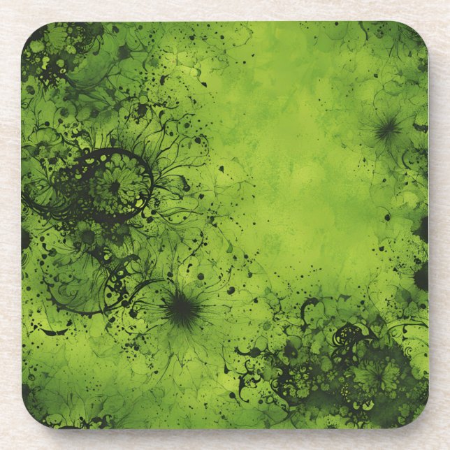 Lime Green Grunge with Black Accents Coaster (Front)