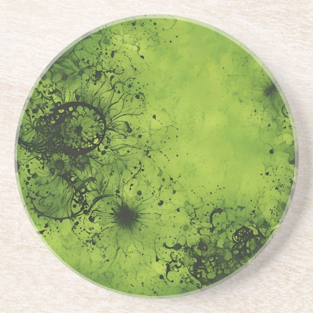 Lime Green Grunge with Black Accents Coaster (Front)