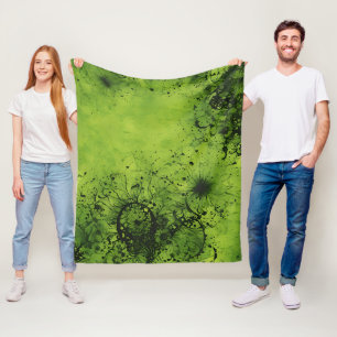 Lime Green Grunge with Black Accents Fleece Blanket