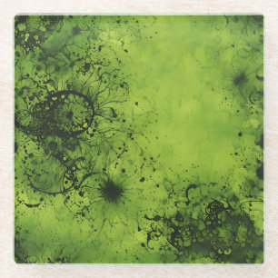 Lime Green Grunge with Black Accents Glass Coaster