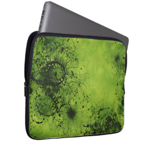 Lime Green Grunge with Black Accents Laptop Sleeve
