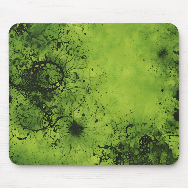 Lime Green Grunge with Black Accents Mouse Mat (Front)