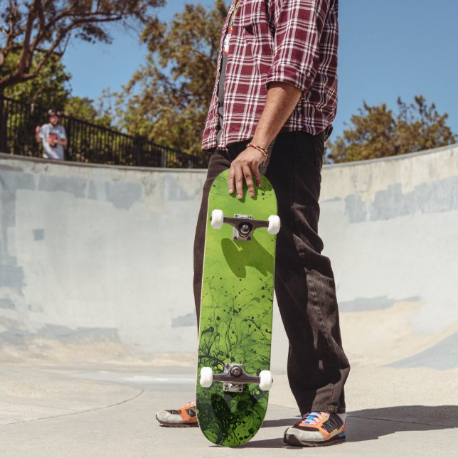 Lime Green Grunge with Black Accents Skateboard (Outdoor 2)