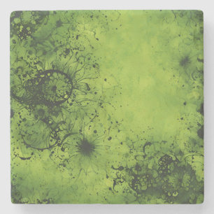 Lime Green Grunge with Black Accents Stone Coaster
