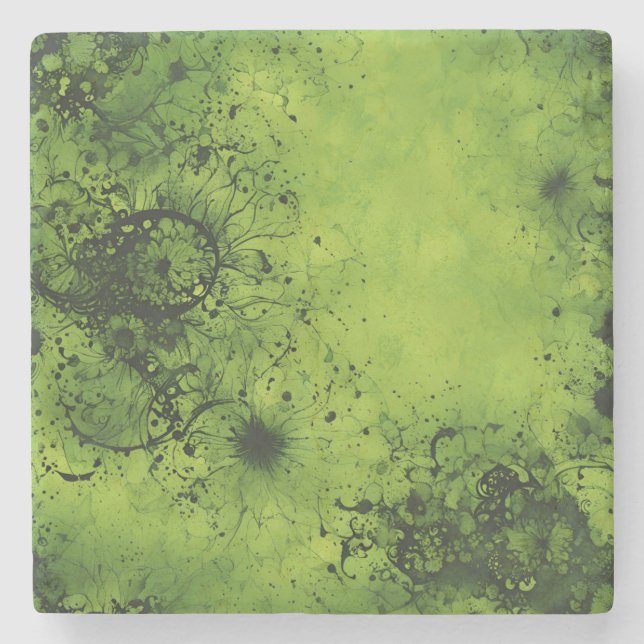Lime Green Grunge with Black Accents Stone Coaster (Front)