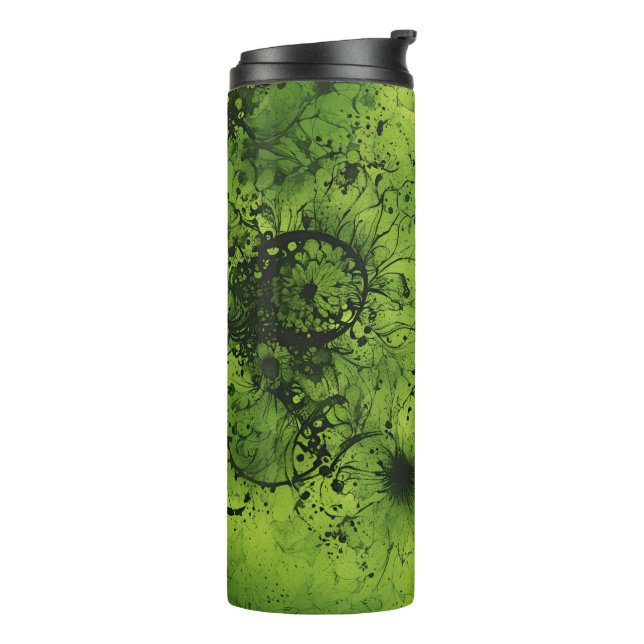 Lime Green Grunge with Black Accents Thermal Tumbler (Rotated Left)