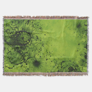 Lime Green Grunge with Black Accents Throw Blanket