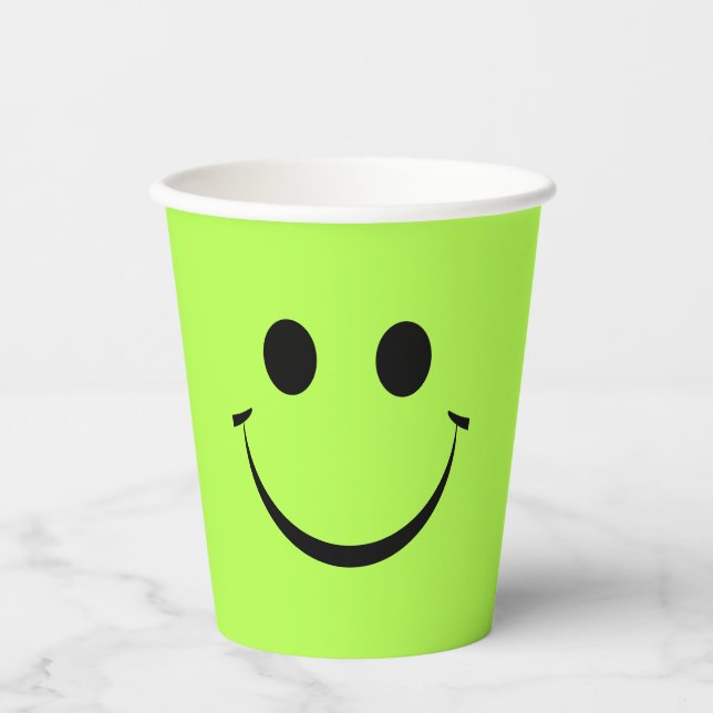 Lime Green Happy Face Birthday Paper Cups (Front)