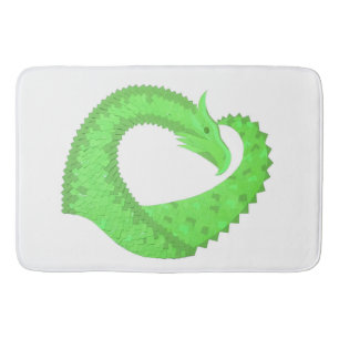 Lime green heart dragon on white bath mat
