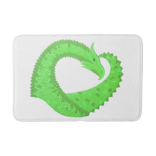 Lime green heart dragon on white bath mat