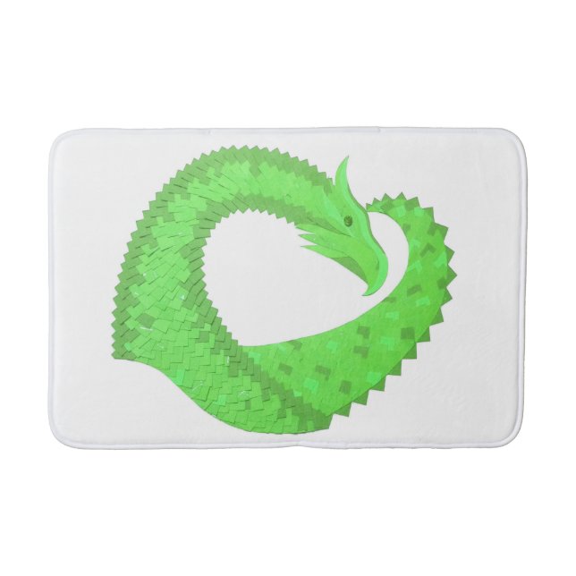 Lime green heart dragon on white bath mat (Front)