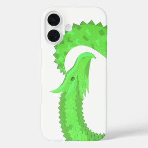 Lime green heart dragon on white iPhone 16 case
