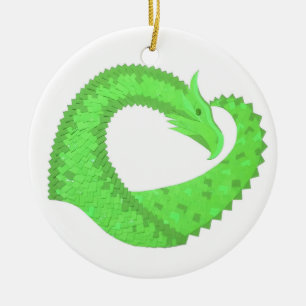 Lime green heart dragon on white ceramic tree decoration
