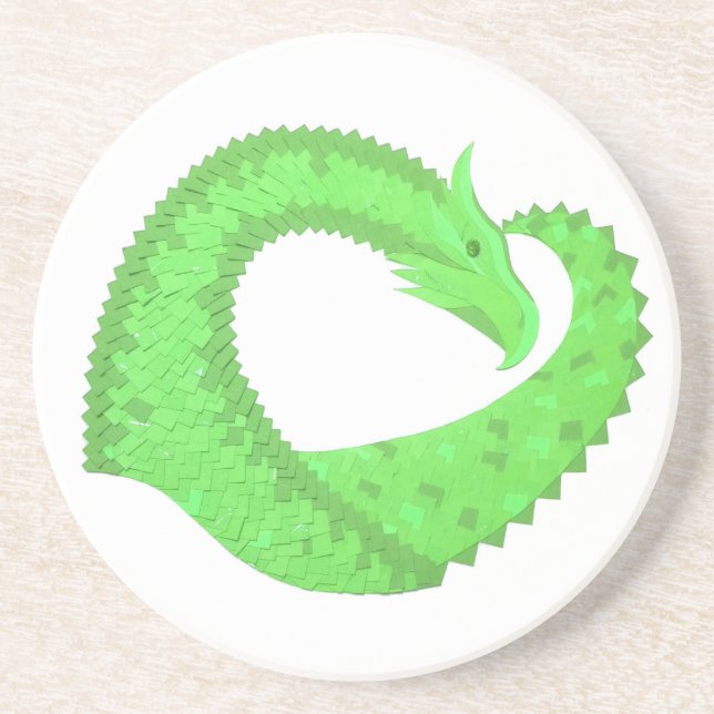 Lime green heart dragon on white coaster (Front)