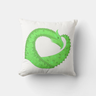 Lime green heart dragon on white cushion