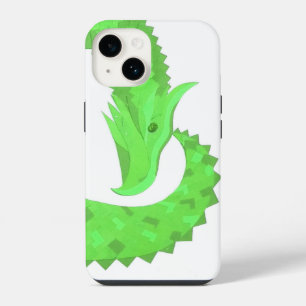 Lime green heart dragon on white iPhone 14 case