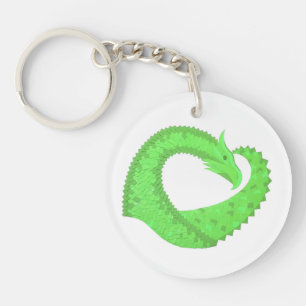 Lime green heart dragon on white key ring