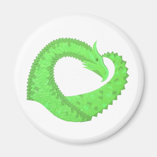 Lime green heart dragon on white magnet (Front)