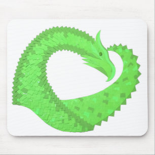 Lime green heart dragon on white mouse mat