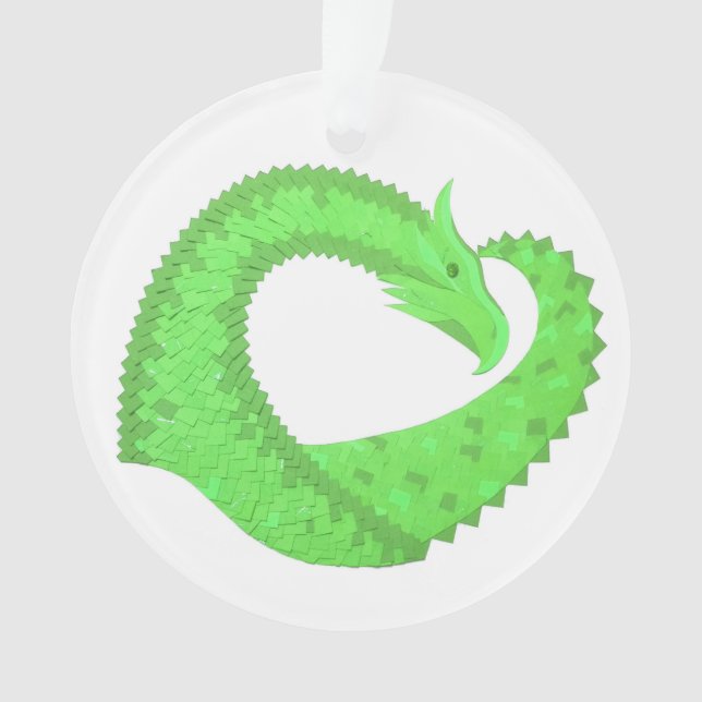 Lime green heart dragon on white ornament (Front)