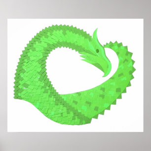 Lime green heart dragon on white poster