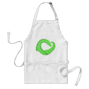 Lime green heart dragon on white standard apron