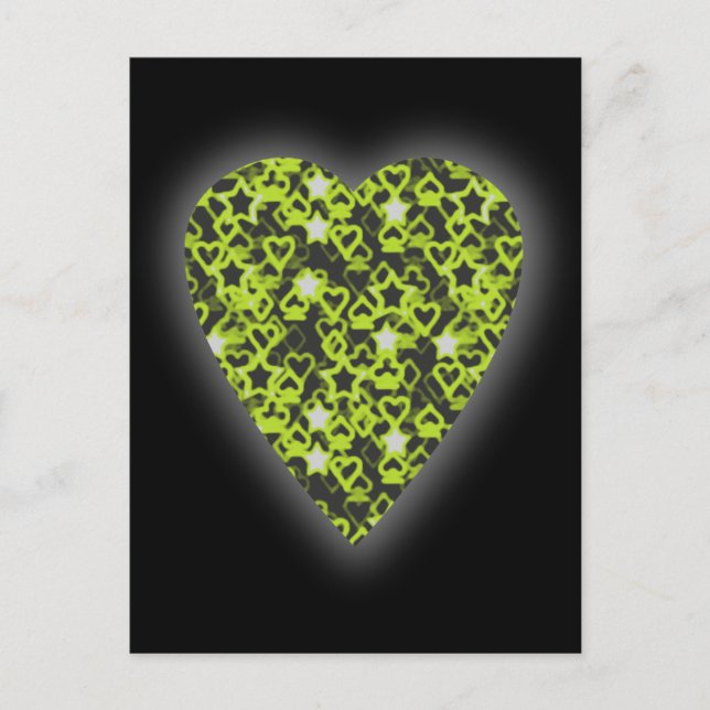Lime Green Heart. Patterned Heart Design. Postcard (Front)