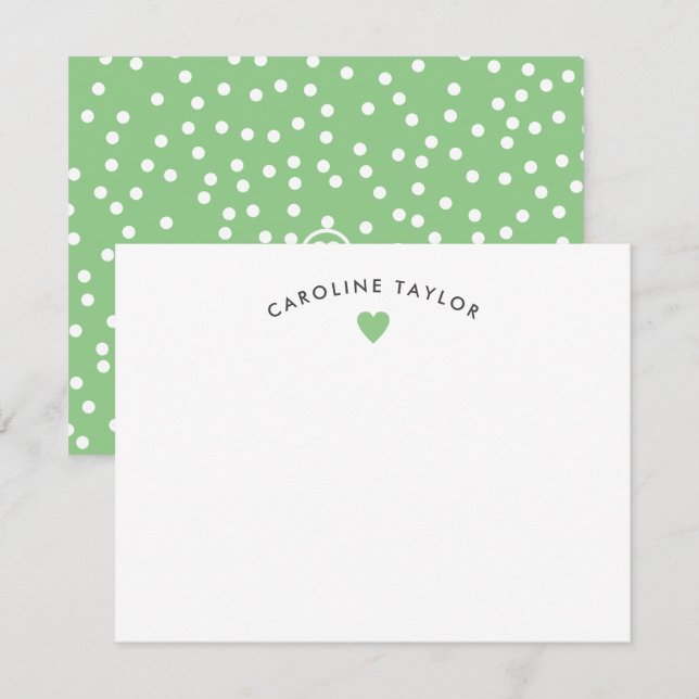 Lime Green Heart & Polka Dots Cute Girly Card (Front/Back)