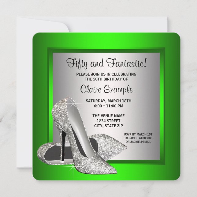 Lime Green High Heels Womans Birthday Party Invitation (Front)