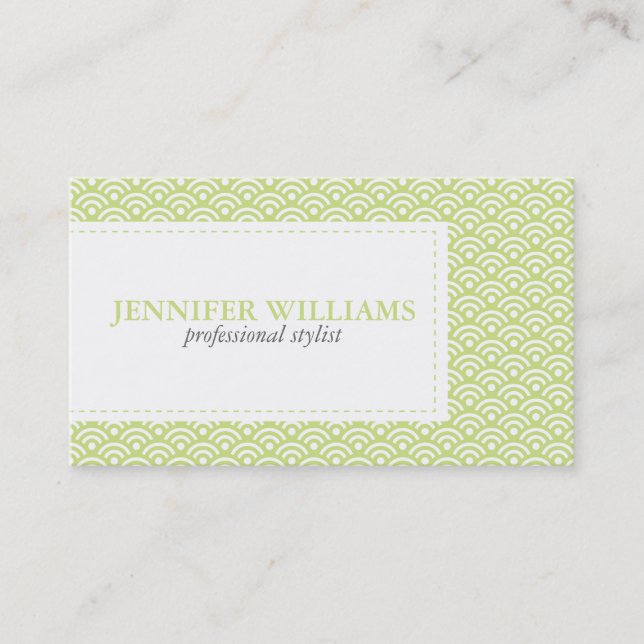 Lime Green Japanese Seigaiha Pattern Business Card (Front)