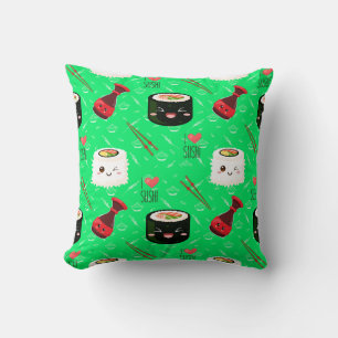 Lime Green Kawaii Sushi pattern     Cushion