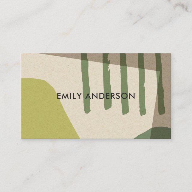 LIME GREEN KRAFT MODERN RUSTIC ABSTRACT ARTISTIC BUSINESS CARD (Front)