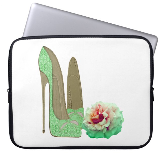 Lime Green Lace Stiletto and Rose Electronic Case (Front)