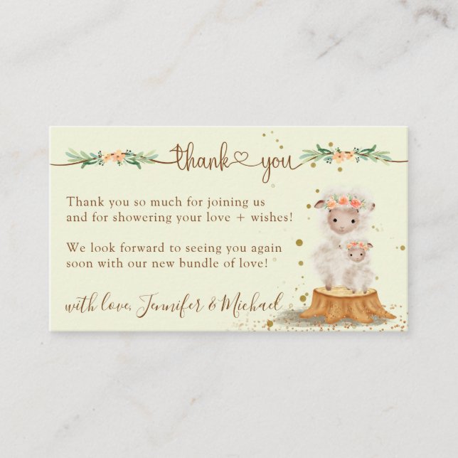 Lime Green Lamb Sheep Baby Shower Thank You Enclosure Card (Front)