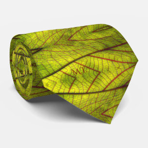 Lime Green Leaf Veins Pattern Nature-Inspired  Tie