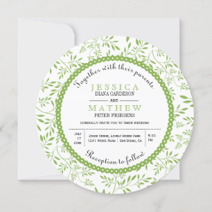 Lime green leaves pattern modern floral wedding invitation
