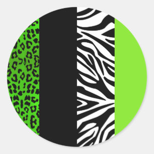 Lime Green Leopard and Zebra Animal Print Classic Round Sticker
