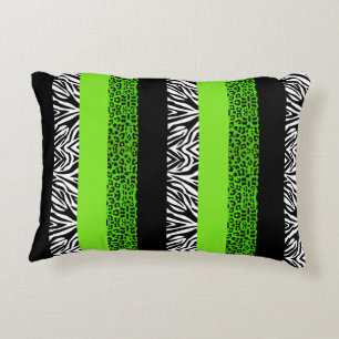 Lime Green Leopard and Zebra Animal Print Decorative Cushion