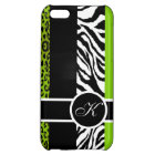 Lime Green Leopard and Zebra Animal Print Monogram