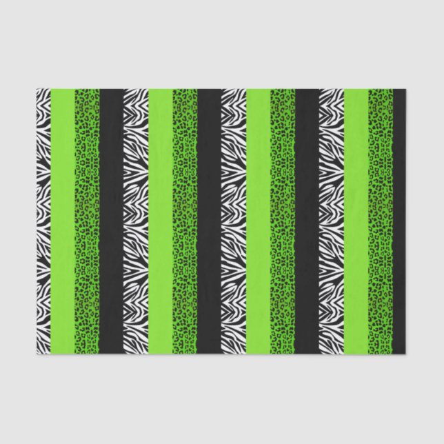 Lime Green Leopard and Zebra Animal Print Tissue Paper (Front)