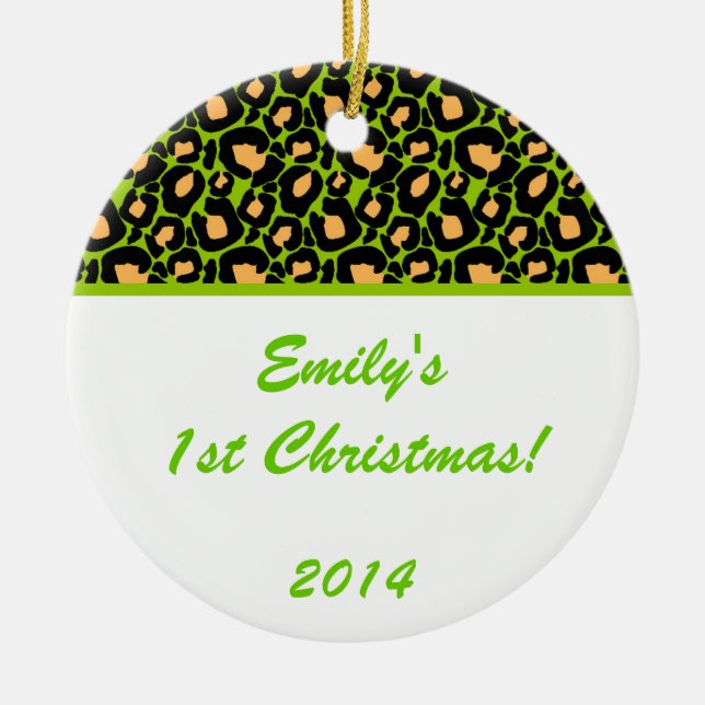 Lime Green Leopard Spot Personalised Name Ornament (Front)