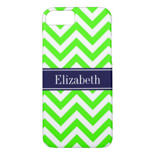 Lime Green LG Chevron Navy Blue Name Monogram iPhone 8/7 Case
