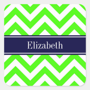 Lime Green LG Chevron Navy Blue Name Monogram Square Sticker